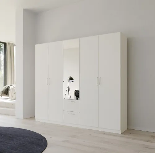 Kleiderschrank Drehtürenschrank Quadra-Spin | mit Spiegeltüren & Schubkästen | alpinweiß | Griff