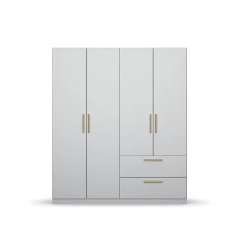 Kleiderschrank Drehtürenschrank Skandi | 4-türig | mit Schubkästen | seidengrau | 181x210