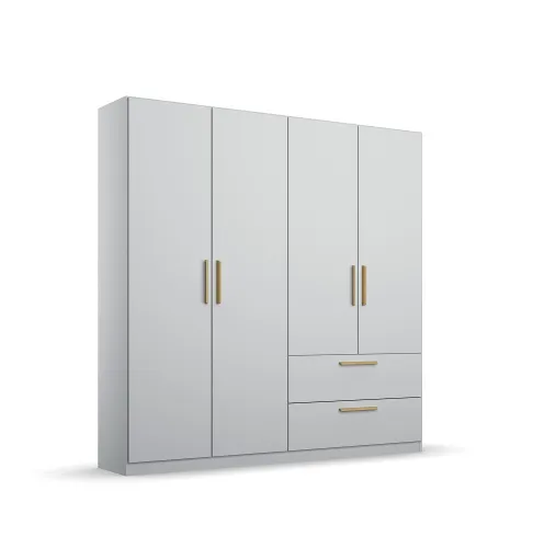 Kleiderschrank Drehtürenschrank Skandi | 4-türig | mit Schubkästen | seidengrau | 181x210