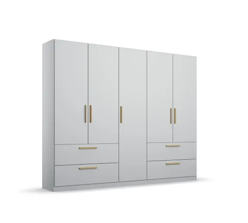 Kleiderschrank Drehtürenschrank Skandi | 5-türig | mit Schubkästen | seidengrau | 226x210