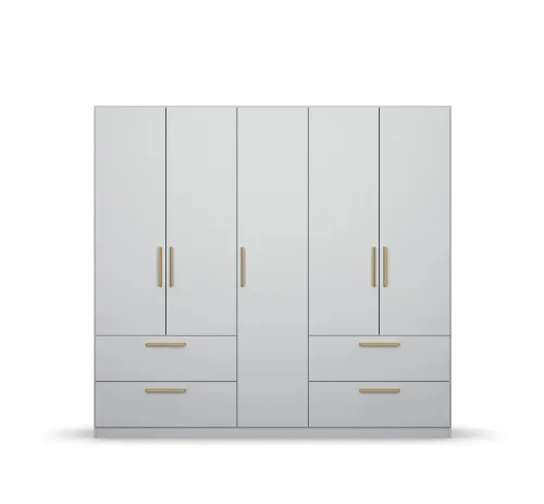 Kleiderschrank Drehtürenschrank Skandi | 5-türig | mit Schubkästen | seidengrau | 226x210