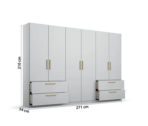 Kleiderschrank Drehtürenschrank Skandi | 6-türig | mit Schubkästen | seidengrau | 271x210