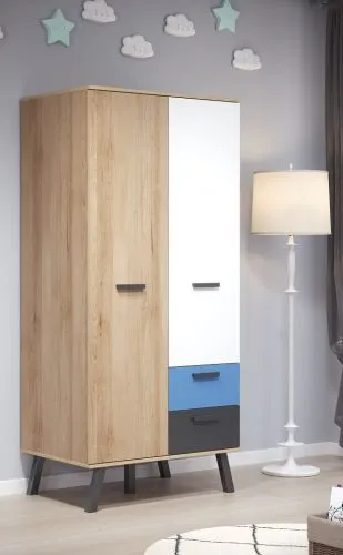 Kleiderschrank Mats Color | Bianco Buche / blau oder rosa