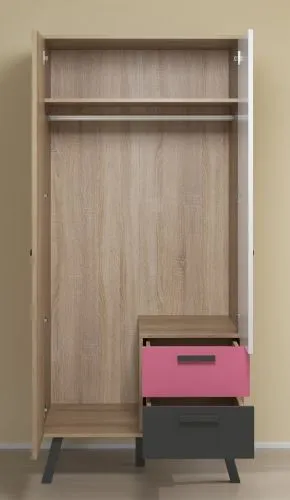 Kleiderschrank Mats Color | Bianco Buche / blau oder rosa