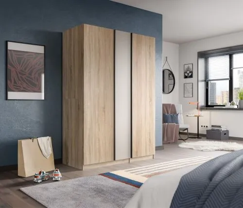 Kleiderschrank Oakland | mit 3 Türen & 4 Einlegeböden | Sonoma Eiche