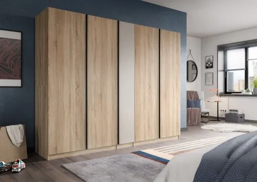 Kleiderschrank Oakland | mit 5 Türen & Schubkästeneinsätzen | Sonoma Eiche