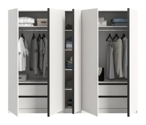 Kleiderschrank Oakland | mit 5 Türen & Schubkästeneinsätzen | weiß