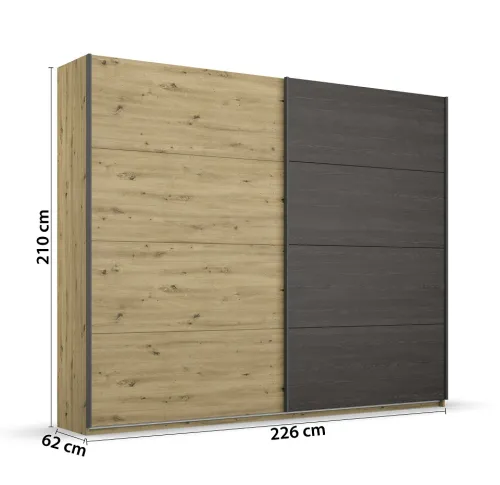 Kleiderschrank Schwebetürenschrank Apollon | 2-türig | Eiche Artisan / Eiche Black