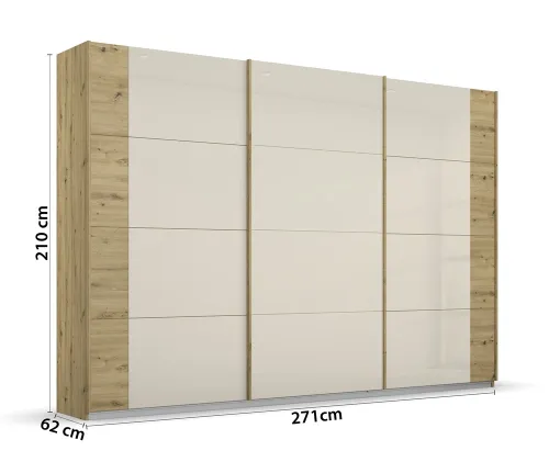 Kleiderschrank Schwebetürenschrank Artemis | mit Glastüren | Eiche Artisan / champagner | verschiedene Größen