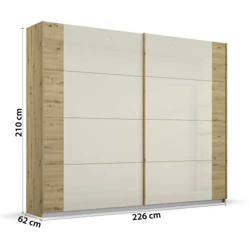 Kleiderschrank Schwebetürenschrank Artemis | mit Glastüren | Eiche Artisan / champagner | verschiedene Größen
