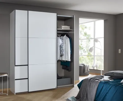 Kleiderschrank Schwebetürenschrank Sevilla | 2-türig | Alpinweiß / grau metallic | 175 x 210 x 59 cm