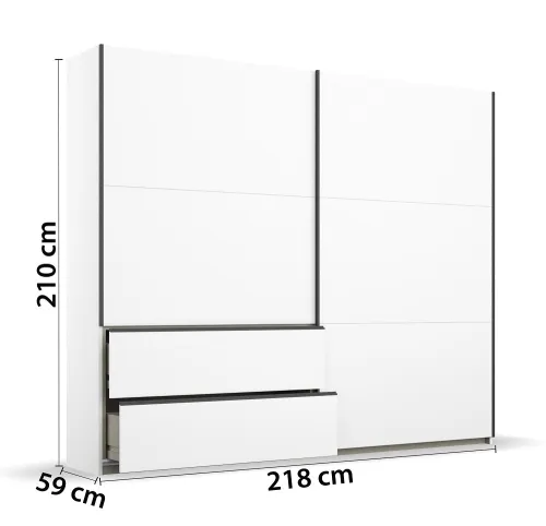 Kleiderschrank Schwebetürenschrank Sevilla | 2-türig | Alpinweiß / grau metallic | 218 x 210 x 59 cm