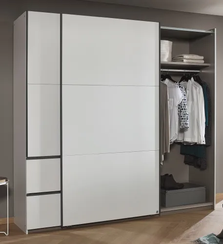 Kleiderschrank Schwebetürenschrank Sevilla | 2-türig | Alpinweiß / grau metallic | 218 x 210 x 59 cm