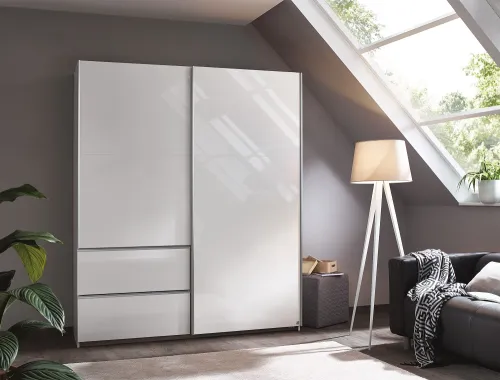 Kleiderschrank Schwebetürenschrank Sevilla | 2-türig | Alpinweiß Hochglanz | 175 x 210 x 59 cm
