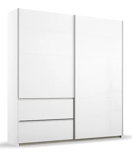 Kleiderschrank Schwebetürenschrank Sevilla | 2-türig | Alpinweiß Hochglanz | 175 x 210 x 59 cm