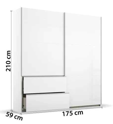 Kleiderschrank Schwebetürenschrank Sevilla | 2-türig | Alpinweiß Hochglanz | 175 x 210 x 59 cm