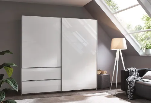Kleiderschrank Schwebetürenschrank Sevilla | 2-türig | Alpinweiß Hochglanz | 218 x 210 x 59 cm