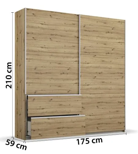 Kleiderschrank Schwebetürenschrank Sevilla | 2-türig | Eiche Artisan | 175 x 210 x 59 cm