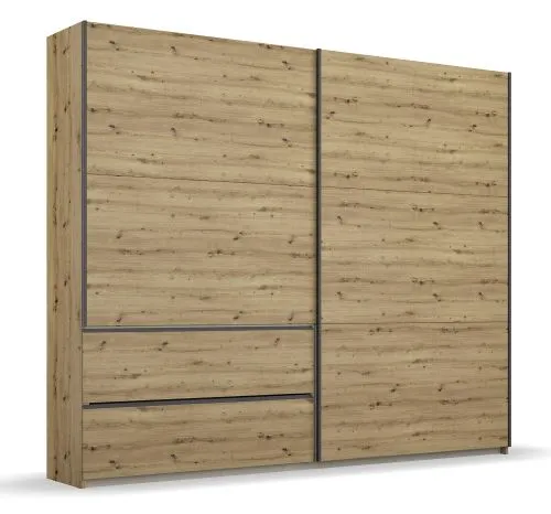 Kleiderschrank Schwebetürenschrank Sevilla | 2-türig | Eiche Artisan / grau metallic | 218 x 210 x 59 cm