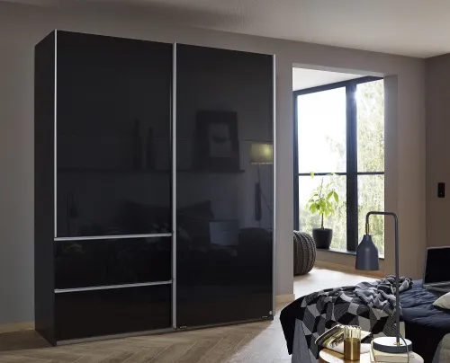Kleiderschrank Schwebetürenschrank Sevilla | 2-türig | grau Hochglanz | 175 x 210 x 59 cm