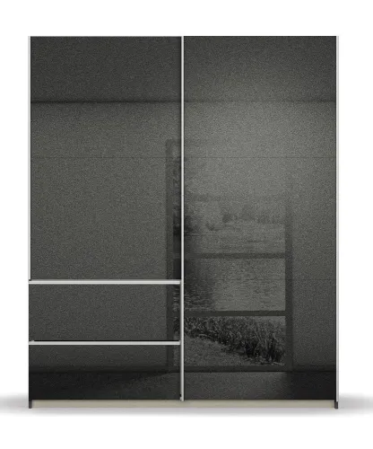 Kleiderschrank Schwebetürenschrank Sevilla | 2-türig | grau Hochglanz | 175 x 210 x 59 cm