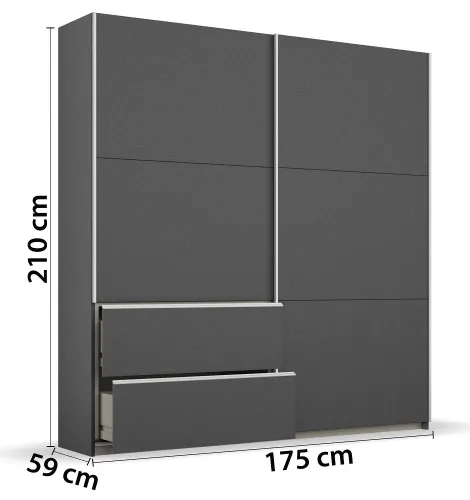 Kleiderschrank Schwebetürenschrank Sevilla | 2-türig | grau metallic |175 x 210 x 59 cm