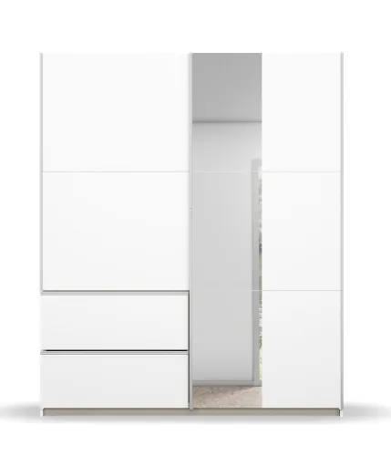 Kleiderschrank Schwebetürenschrank Sevilla mit Spiegel | 2-türig | Alpinweiß 175 x 210 x 59 cm