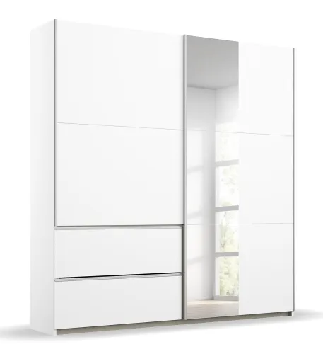 Kleiderschrank Schwebetürenschrank Sevilla mit Spiegel | 2-türig | Alpinweiß 175 x 210 x 59 cm