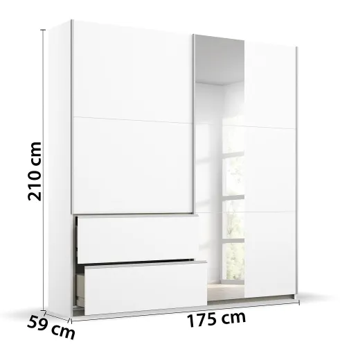 Kleiderschrank Schwebetürenschrank Sevilla mit Spiegel | 2-türig | Alpinweiß 175 x 210 x 59 cm