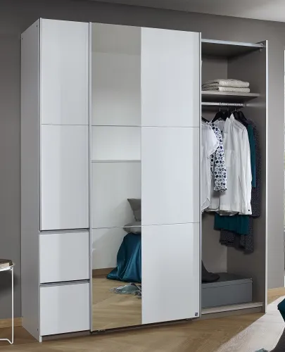 Kleiderschrank Schwebetürenschrank Sevilla mit Spiegel | 2-türig | Alpinweiß 175 x 210 x 59 cm