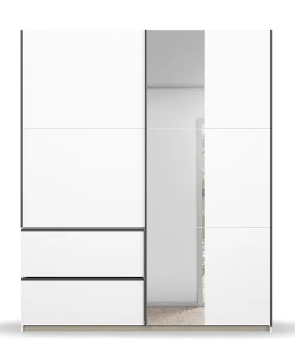 Kleiderschrank Schwebetürenschrank Sevilla mit Spiegel | 2-türig | Alpinweiß / grau metallic | 175 x 210 x 59 cm