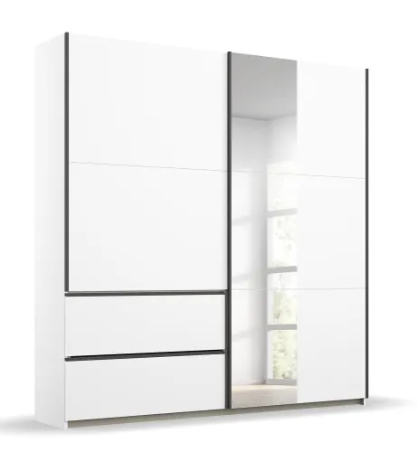 Kleiderschrank Schwebetürenschrank Sevilla mit Spiegel | 2-türig | Alpinweiß / grau metallic | 175 x 210 x 59 cm