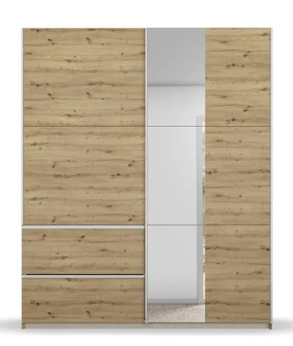 Kleiderschrank Schwebetürenschrank Sevilla mit Spiegel | 2-türig | Eiche Artisan | 175 x 210 x 59 cm