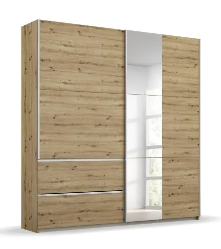 Kleiderschrank Schwebetürenschrank Sevilla mit Spiegel | 2-türig | Eiche Artisan | 175 x 210 x 59 cm