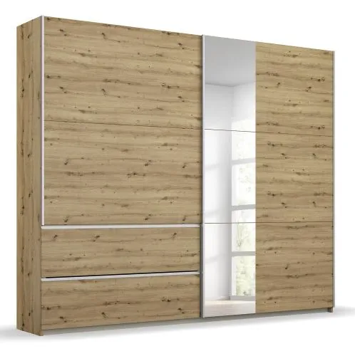 Kleiderschrank Schwebetürenschrank Sevilla mit Spiegel | 2-türig | Eiche Artisan | 218 x 210 x 59 cm