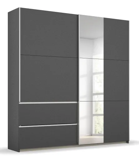 Kleiderschrank Schwebetürenschrank Sevilla mit Spiegel | 2-türig | grau metallic | 175 x 210 x 59 cm