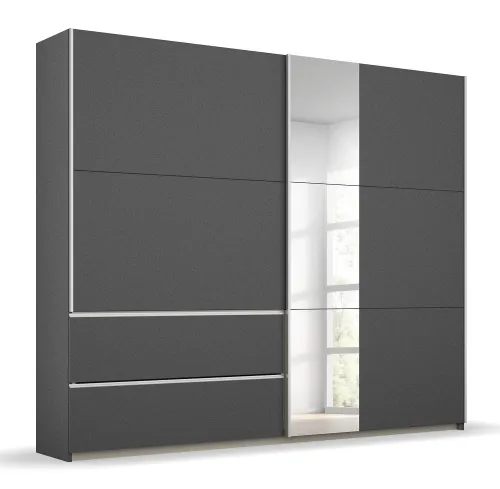Kleiderschrank Schwebetürenschrank Sevilla mit Spiegel | 2-türig | grau metallic | 218 x 210 x 59 cm
