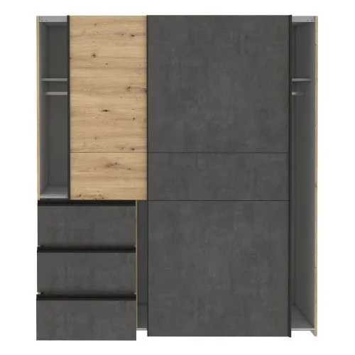 Kleiderschrank Schwebetürenschrank WINN 2 | 2-türig | Artisan Eiche / Beton grau | 170,3x200,5x61,2 cm