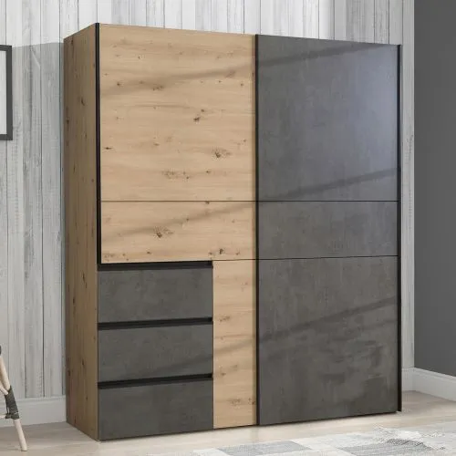 Kleiderschrank Schwebetürenschrank WINN 2 | 2-türig | Artisan Eiche / Beton grau | 170,3x200,5x61,2 cm
