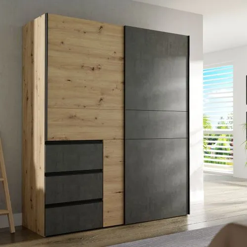 Kleiderschrank Schwebetürenschrank WINN 2 | 2-türig | Artisan Eiche / Beton grau | 170,3x200,5x61,2 cm