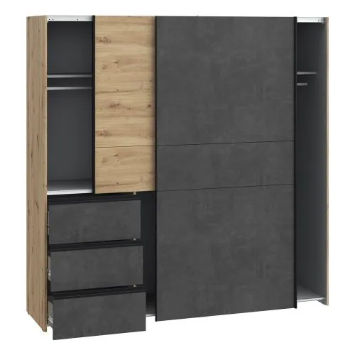 Kleiderschrank Schwebetürenschrank WINN 2 | 2-türig | Artisan Eiche / Beton grau | verschiedene Größe