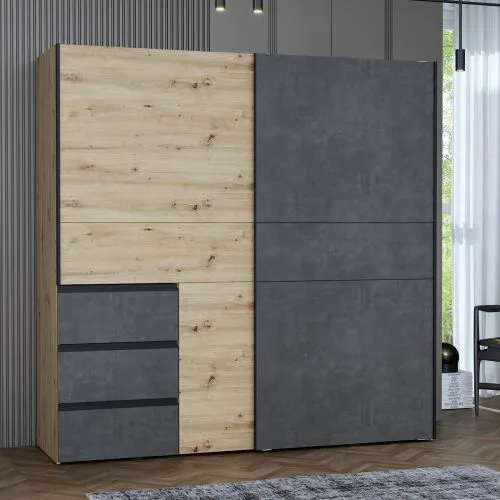 Kleiderschrank Schwebetürenschrank WINN 2 | 2-türig | Artisan Eiche / Beton grau | verschiedene Größe