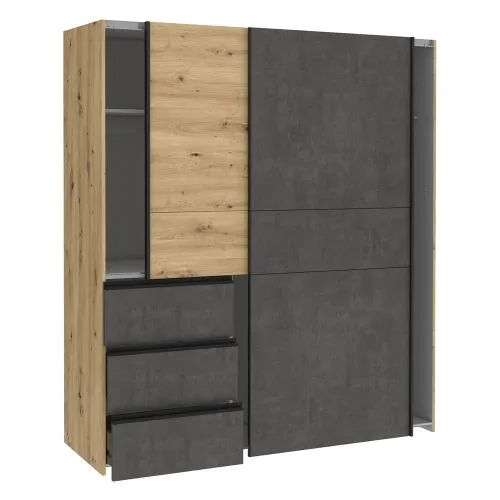 Kleiderschrank Schwebetürenschrank WINN 2 | 2-türig | Artisan Eiche / Beton grau | verschiedene Größe