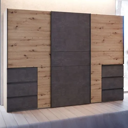 Kleiderschrank Schwebetürenschrank WINN 2 | 2-türig | Artisan Eiche / Dunkelgrau | verschiedene Größe