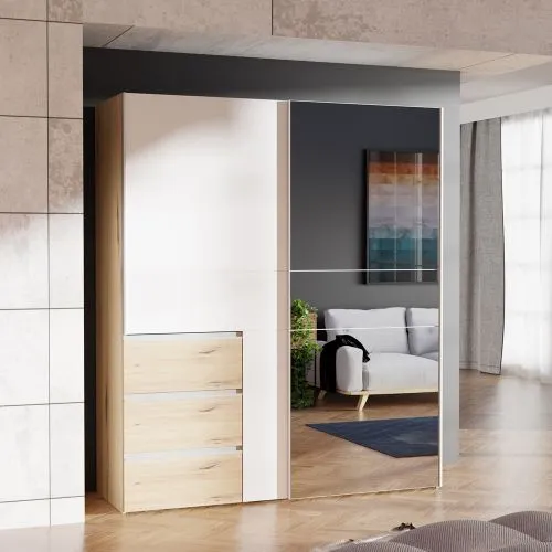 Kleiderschrank Schwebetürenschrank WINN 2 | 2-türig | Artisan Eiche / weiß