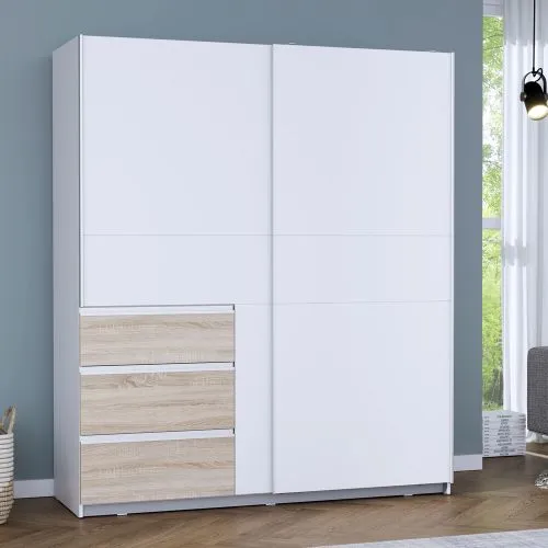 Kleiderschrank Schwebetürenschrank WINN 2 | 2-türig | weiß / Sonoma Eiche