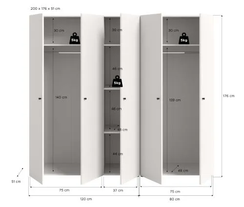 Kleiderschrank set Darwin | 2-teilig | mit 2 & 3 Türen | weiß