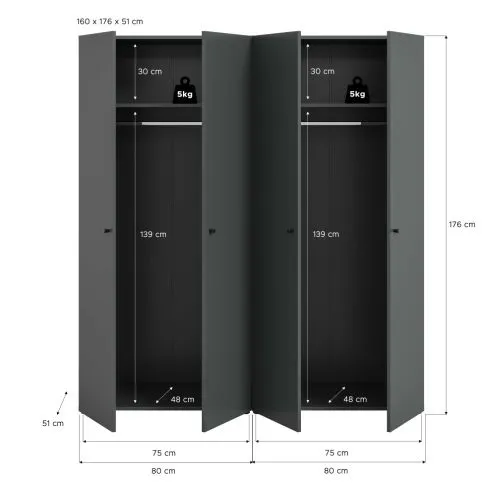 Kleiderschrank set Darwin | 2-teilig | mit 2 Türen | anthrazit