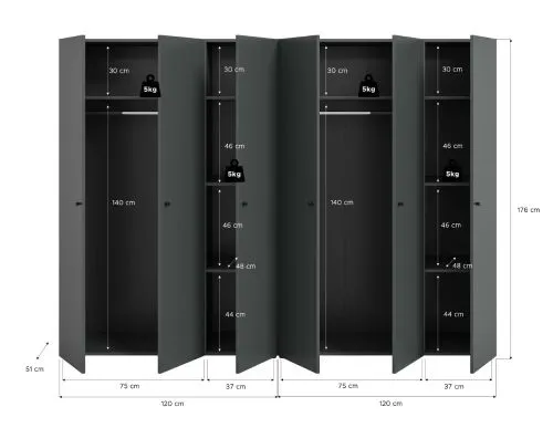 Kleiderschrank set Darwin | 2-teilig | mit 3 Türen | anthrazit