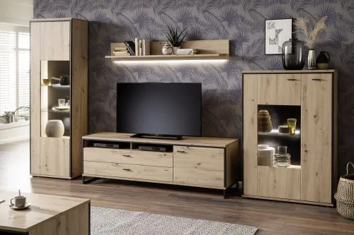 Kombi-Highboard Buenos Aires | Balkeneiche | LED Beleuchtung